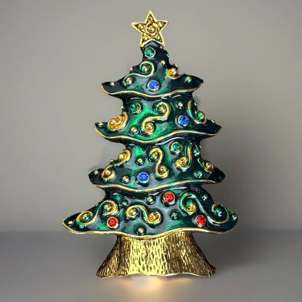 Vintage Festive Goldstone green Christmas Holiday Large Weighted Tree Brooch